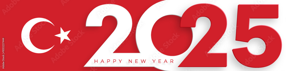 Happy New Year 2025, festive pattern with Turkey flag concept on color background Happy New Year 2025, festive pattern with Turkey flag concept on color background
