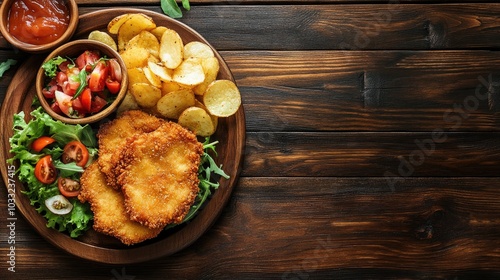 Rustic Wooden Table Setting with Delicious Food