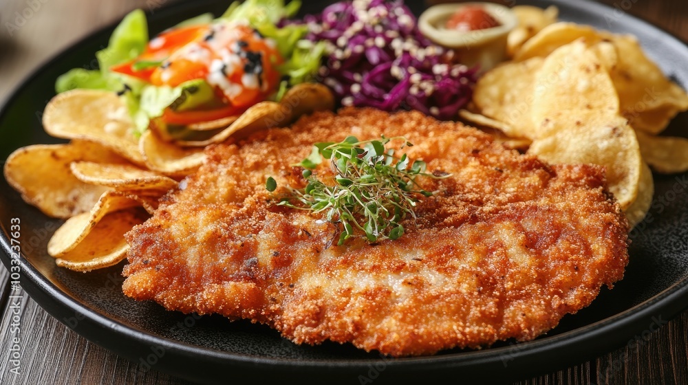Savory Fried Meat Cutlet on Stylish Plate Savory Fried Meat Cutlet on Stylish Plate