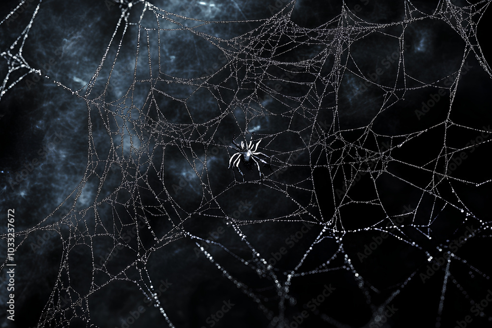Real creepy spider webs on black banner Real creepy spider webs on black banner