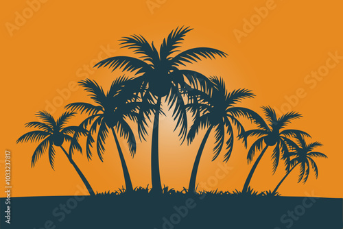 Palm tree silhouette on sunsetvector illustration