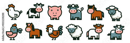 Farm animals vector set illustration	
