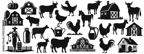 Farm animals vector set illustration	

