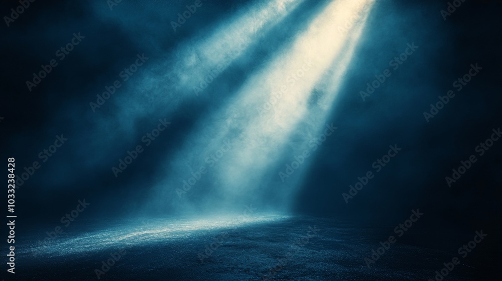 Sunlight beams through mist in dark ocean scene, atmospheric concept Sunlight beams through mist in dark ocean scene, atmospheric concept