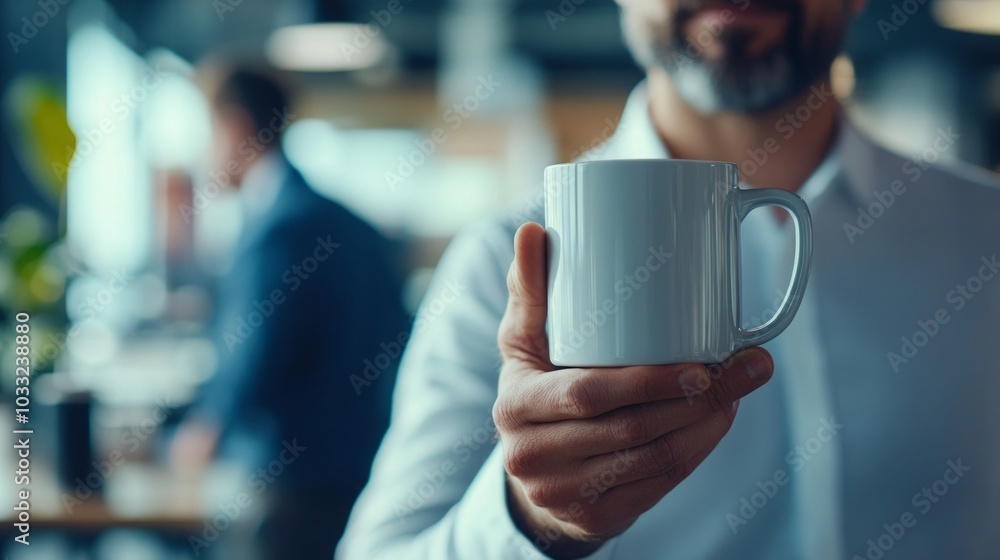 Man Holding a Coffee Mug in an Office Setting Man Holding a Coffee Mug in an Office Setting