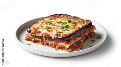 Delicious Slice of Melanzane alla Parmigiana on Plate