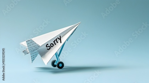 Paper airplane with the word  Sorry  written on the wings symbolizing the act of sending an apology or expressing regret  The image conveys the concept of reaching out seeking forgiveness