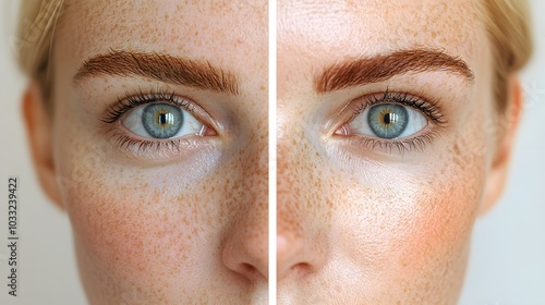 Capture a patient's face before and after a Botox session, emphasizing the lifted and youthful look in combination with reduced pigmentation photo