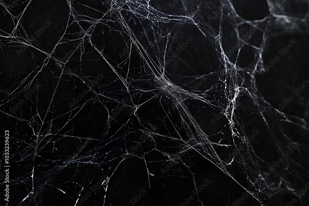 Real creepy spider webs on black banner Real creepy spider webs on black banner
