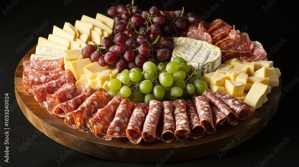 Beautiful Charcuterie Arrangement on Wooden Board Beautiful Charcuterie Arrangement on Wooden Board