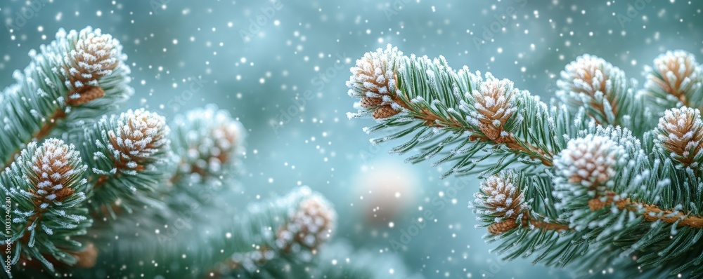Winter Wonderland: A Pine Branch Glimmering with Frosty Ice Crystals Winter Wonderland: A Pine Branch Glimmering with Frosty Ice Crystals