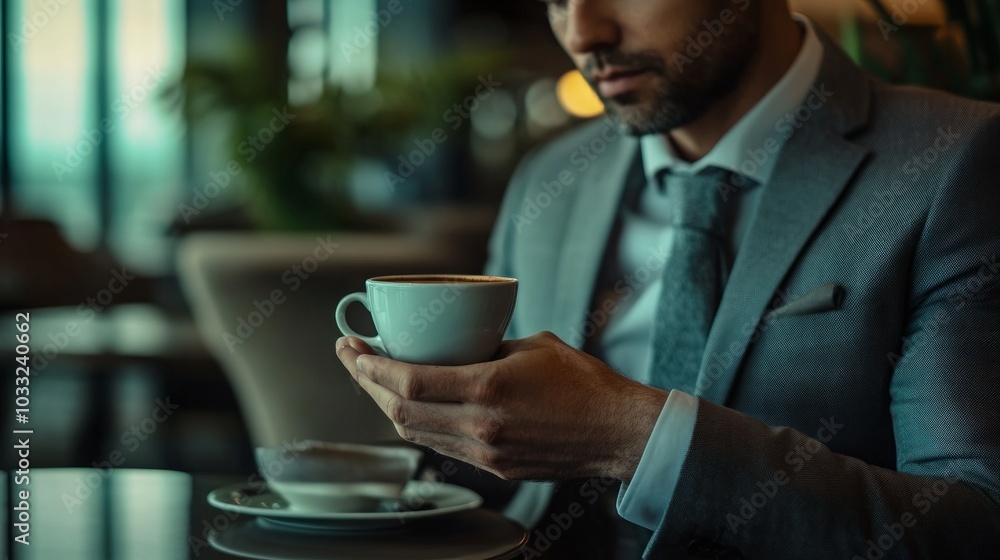 Businessman Relaxing with Coffee in Cafe Businessman Relaxing with Coffee in Cafe