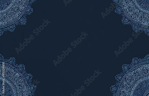 Dark blue background with a mandala pattern on the left and right sides, 