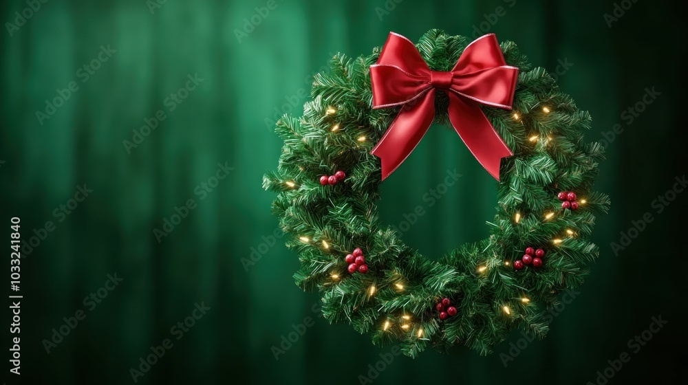 Sparkling Christmas Wreath with Festive Lights, Red Ribbon, and Decorative Accents, Perfect for Holiday Decor Sparkling Christmas Wreath with Festive Lights, Red Ribbon, and Decorative Accents, Perfect for Holiday Decor
