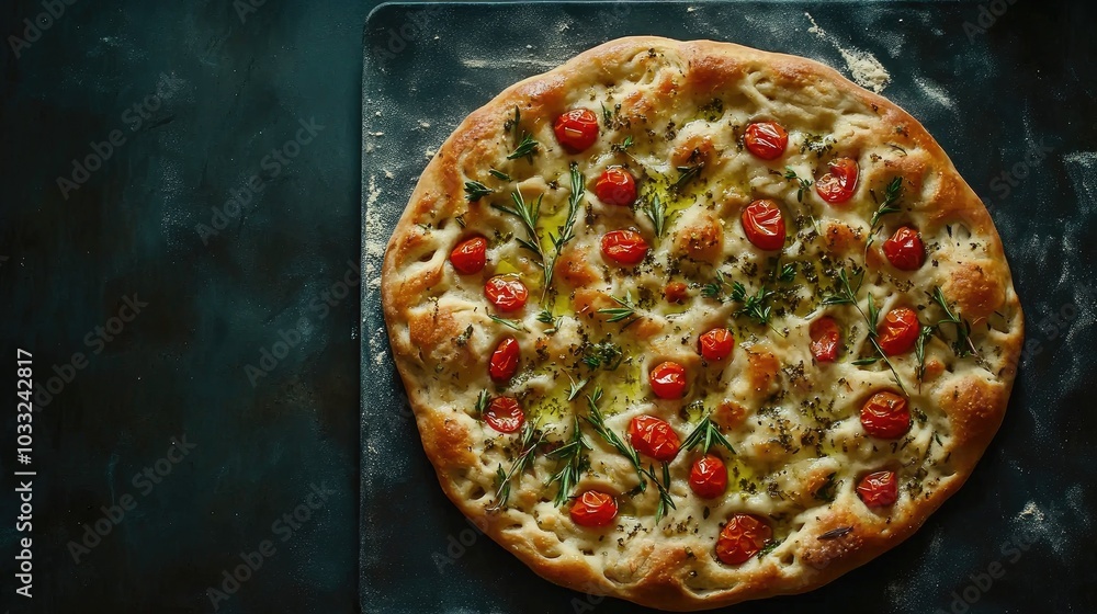 custom made wallpaper toronto digitalArtistic Top View of Focaccia with Cherry Tomatoes