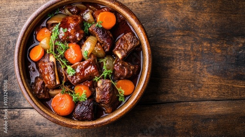 Savory Beef Ribs Bourguignon in Rustic Bowl