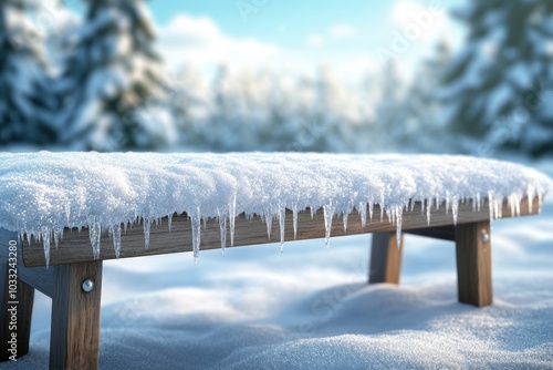 Wallpaper Mural Stunning Symmetrical Ice Formations on a Snowy Bench Reflecting the Winter Sky, Nature's Frozen Art Torontodigital.ca