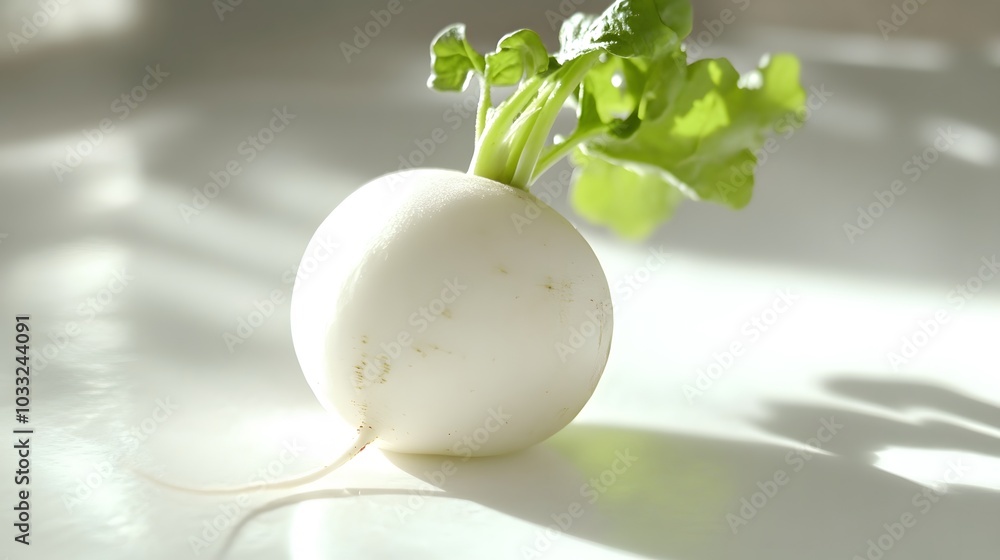 Fresh white round turnip radish on white background. Fresh white round turnip radish on white background.