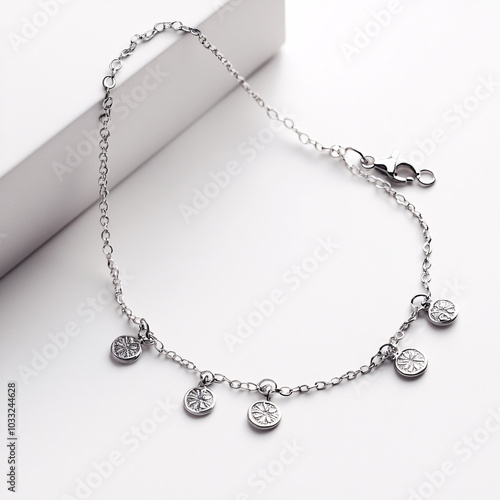 Wallpaper Mural silver chain bracelet with circle charms on white background Torontodigital.ca