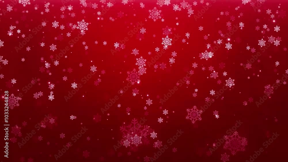 Red background with falling snowflakes.