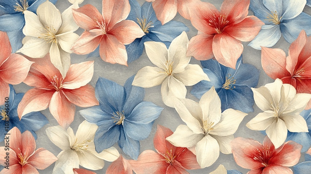 Delicate Floral Pattern in Soft Shades of Blue and Pink Delicate Floral Pattern in Soft Shades of Blue and Pink
