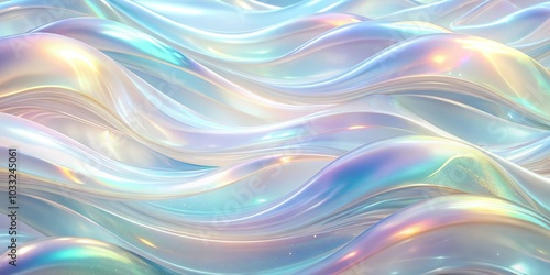 Abstract background of shiny bright pale whitish iridescent big waves Aerial