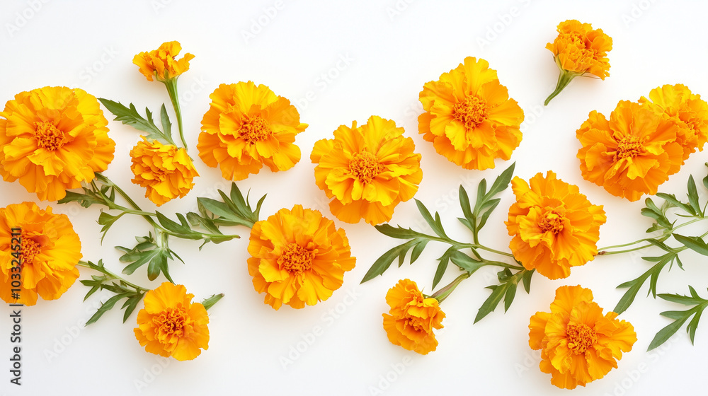 Marigold flowers isolated on white background. Decorative elements, garland for Day of the Dead and Indian holidays. Marigold flowers isolated on white background. Decorative elements, garland for Day of the Dead and Indian holidays.