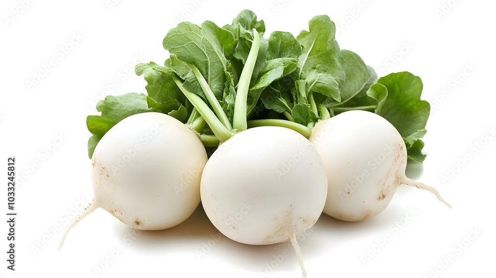 Fresh white round turnip radish on white background. Fresh white round turnip radish on white background.
