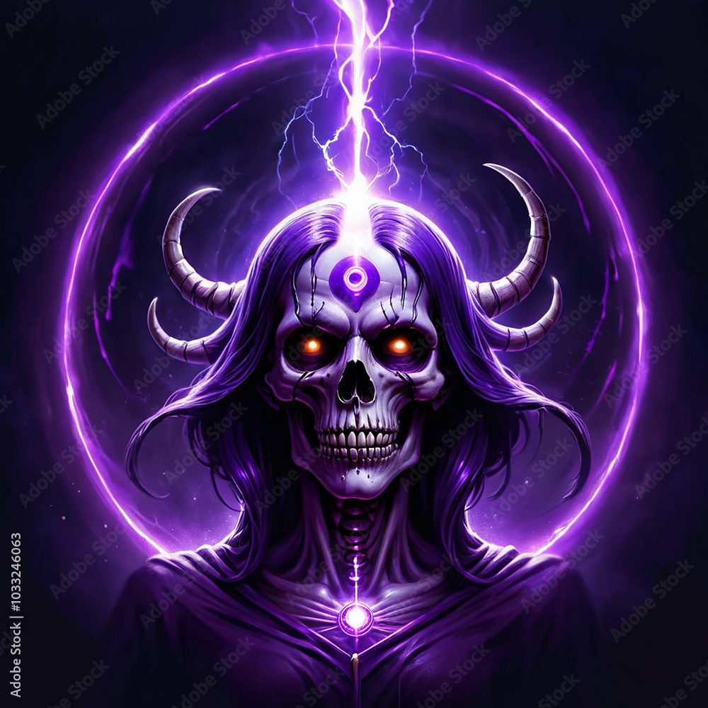 Dark Magic Skull with Lightning and Mystical Symbols Dark Magic Skull with Lightning and Mystical Symbols