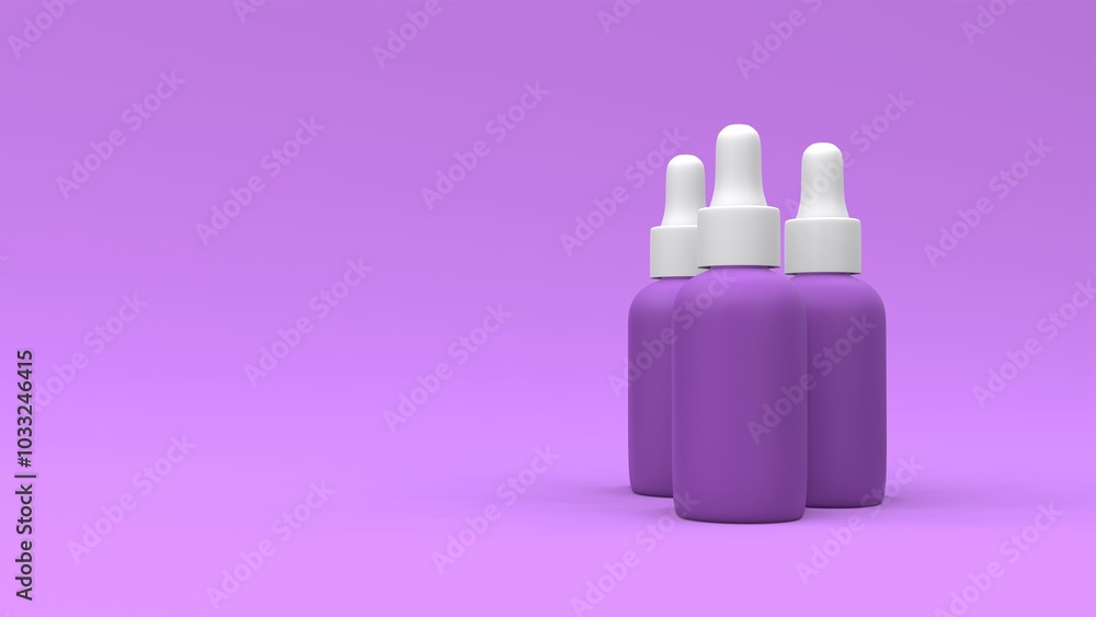 Vape liquid bottles on the violet background. Package design. 3d illustration. Vape liquid bottles on the violet background. Package design. 3d illustration.