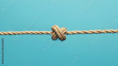 Torn rope reconnected with a strong knot symbolizing the process of repair reconciliation and the of a broken connection or relationship
