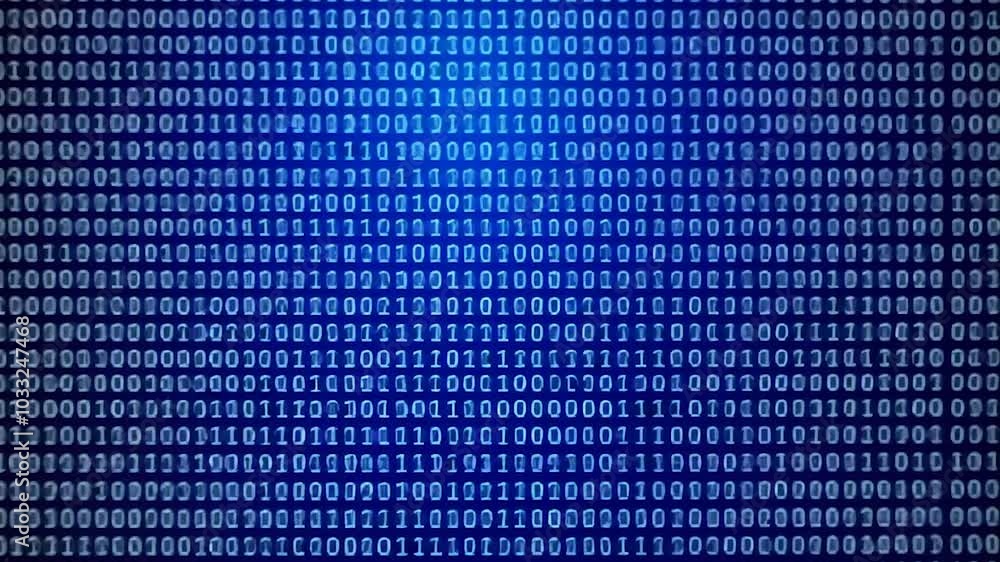 Binary Code on Blue Digital Background. Rows of ones and zeros in a binary pattern create a digital data backdrop, symbolizing coding and information processing.