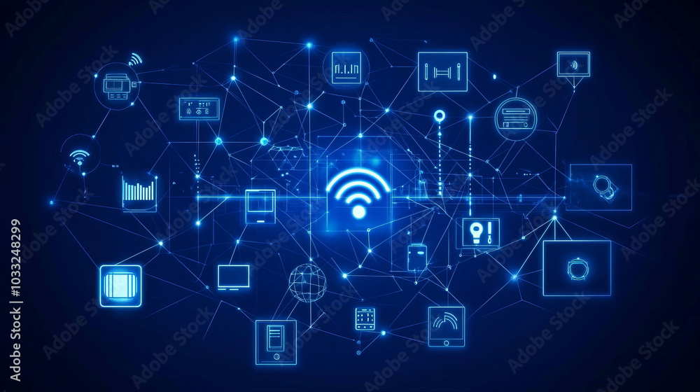 Internet of Things,or IoT,connects everyday objects to the internet,creating a network of smart devices.Like a futuristic digital world where things can talk to each other.low poly digital wireframe. Internet of Things,or IoT,connects everyday objects to the internet,creating a network of smart devices.Like a futuristic digital world where things can talk to each other.low poly digital wireframe.