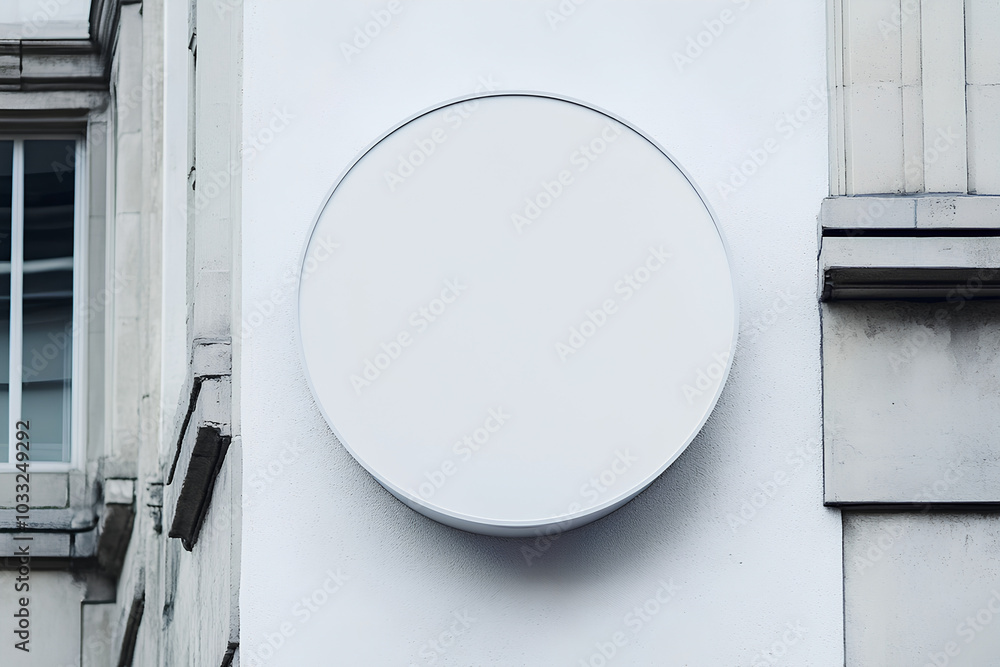 Round mock up sign on white building wall Round mock up sign on white building wall