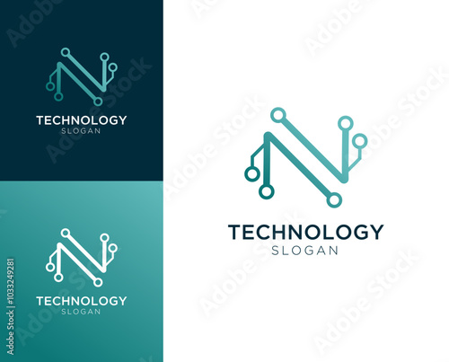 Abstract technology logo. Letter N with technology vector logo design.