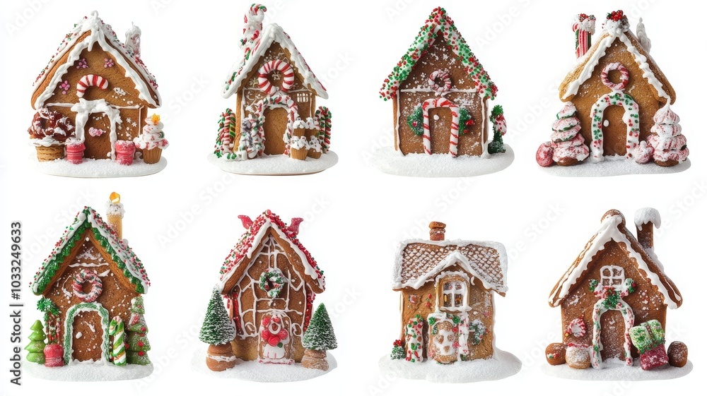 Obraz premium Christmas gingerbread house in snow town,Cookie and candy house with christmas tree,holiday greeting season,gift for Christmas day,Merry Christmas,happy new year concept,copy space.