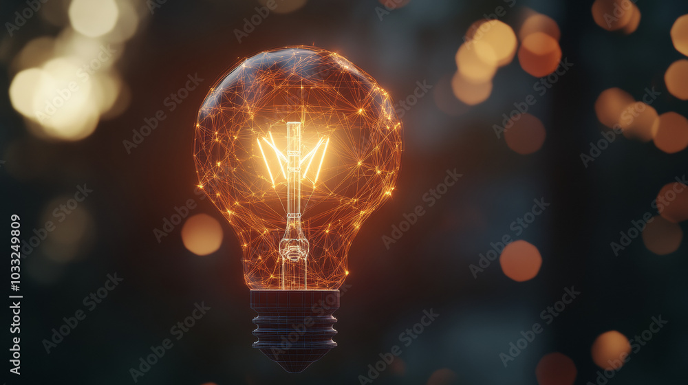 A light bulb glows, but inside it's not a filament, it's a digital globe. This image shows how technology can spark creativity and connect the world.low poly digital wireframe. A light bulb glows, but inside it's not a filament, it's a digital globe. This image shows how technology can spark creativity and connect the world.low poly digital wireframe.