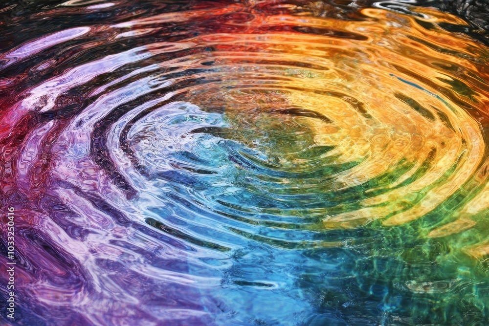Vibrant rainbow ripples on a water surface creating abstract art. Vibrant rainbow ripples on a water surface creating abstract art.