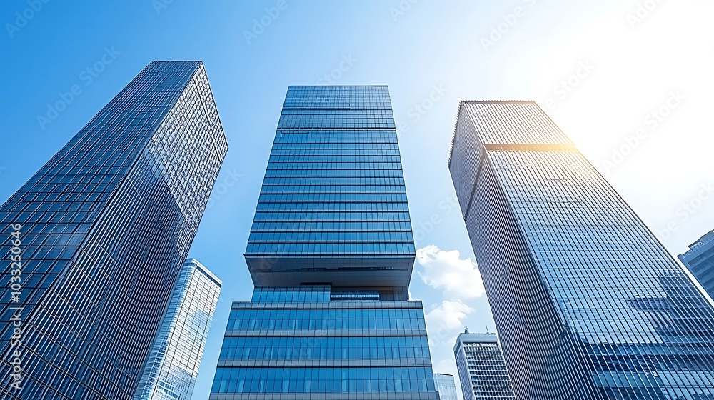 Stunning modern skyscrapers against a clear blue sky showcasing architectural brilliance and urban development Stunning modern skyscrapers against a clear blue sky showcasing architectural brilliance and urban development