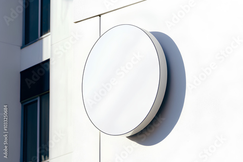Round mock up sign on white building wall