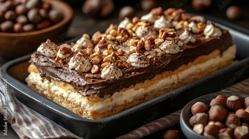 An Exquisite Éclair Cake Featuring Layers of Piped Cream and Chocolate Glaze. This Decadent Dessert Combines Light and Fluffy Éclair Pastry with Rich Cream Filling, Creating a Perfectly Balanced Treat An Exquisite Éclair Cake Featuring Layers of Piped Cream and Chocolate Glaze. This Decadent Dessert Combines Light and Fluffy Éclair Pastry with Rich Cream Filling, Creating a Perfectly Balanced Treat