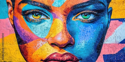 Colorful graffiti mural of a woman's face.