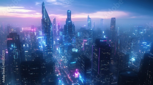 Wallpaper Mural A futuristic cityscape illuminated by neon lights. Torontodigital.ca