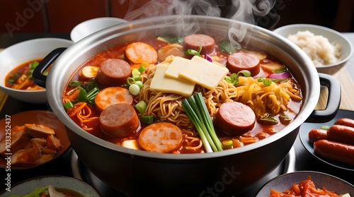 Hearty Budae-jjigae – Korean Army Stew with Sausages, Spam, and Noodles photo