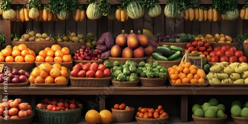 Fruit stand with many types of fruit.