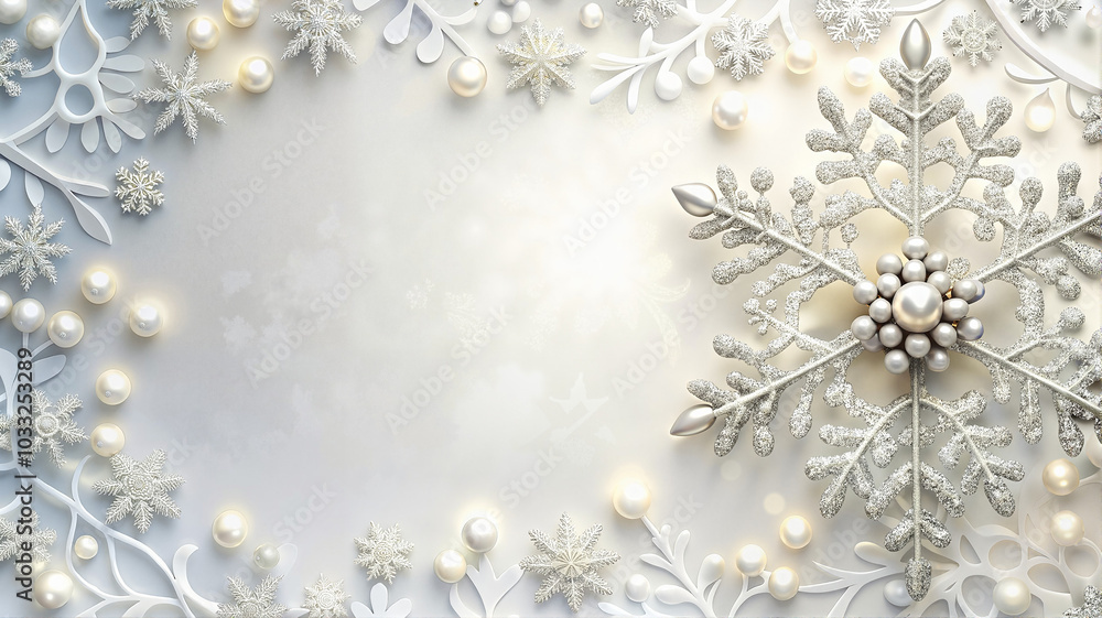 Elegant Snowflake Frame on White and Silver Background Elegant Snowflake Frame on White and Silver Background