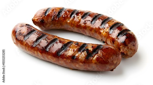 grilled sausage on white background. 