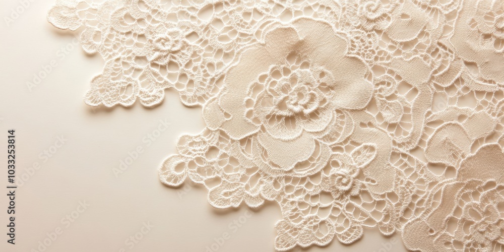 White lace fabric on beige background.