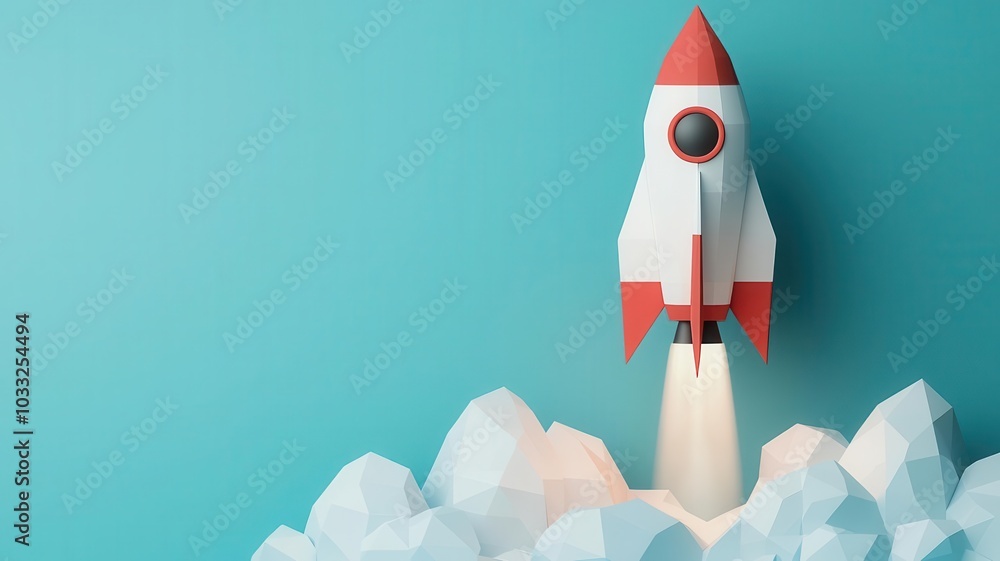 A colorful rocket sits atop white clouds against a teal background, evoking themes of adventure, space travel, and innovation. A colorful rocket sits atop white clouds against a teal background, evoking themes of adventure, space travel, and innovation.