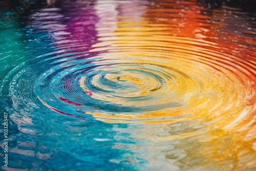 A colorful ripple effect in water, creating a rainbow pattern. photo